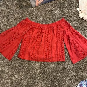 Express Red Lace Pattern Shoulder Top